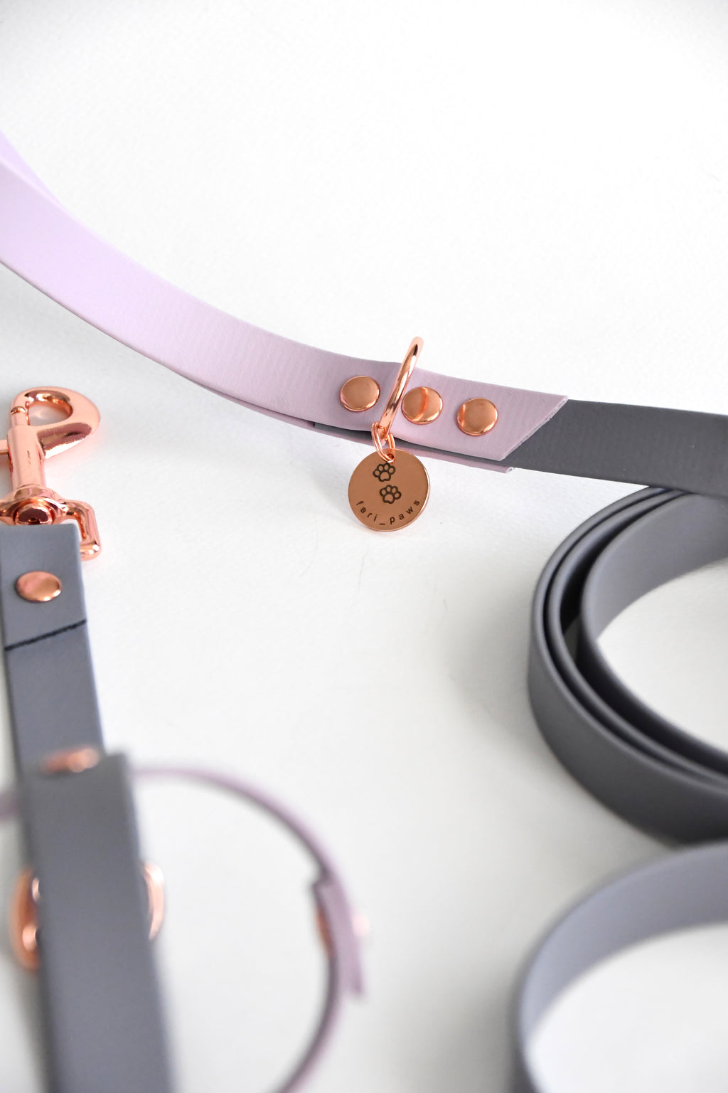 SET SLIP LEAD & BALL HOLDER grey and lilac biothane
