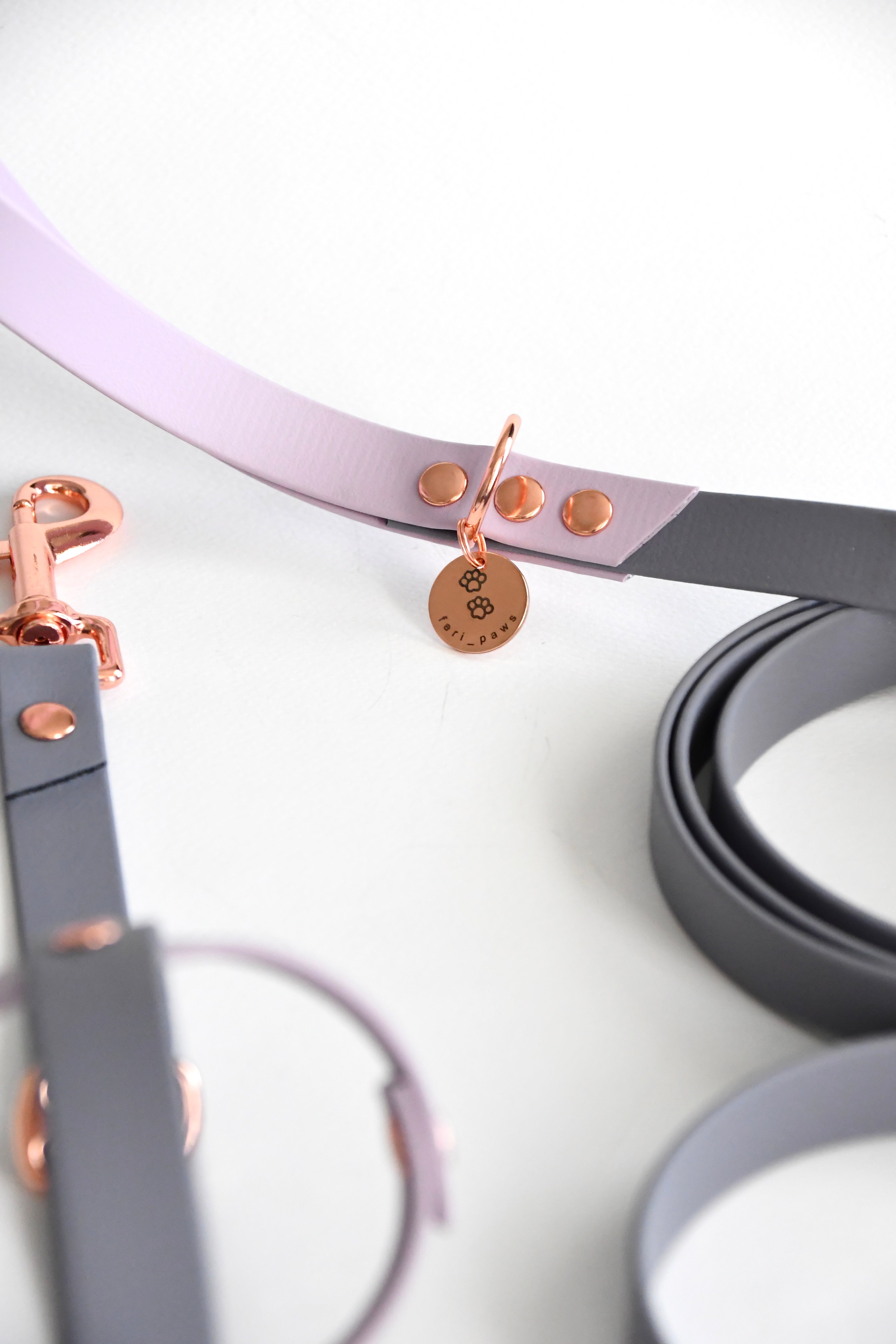 SET SLIP LEAD & BALL HOLDER grey and lilac biothane